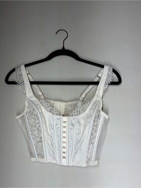 Victoria's Secret White Lace Corset Crop Top with Gold Hooks